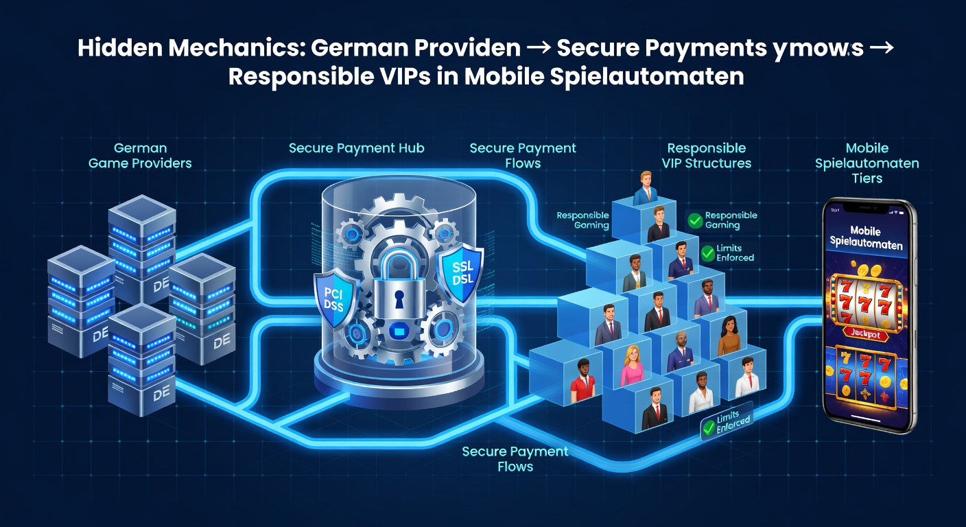 Illustration der technischen Verbindungen zwischen deutschen Spielanbietern, Zahlungssystemen und VIP-Strukturen in mobilen Spielautomaten-Umgebungen